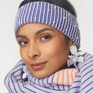 NEW LELE SADOUGHI Faux Pearl Embellished Stripe Ribbed Ear Warmer 266mn